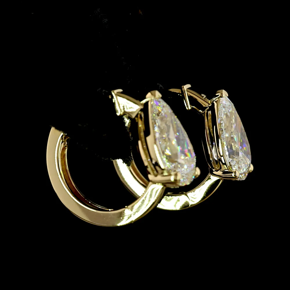 14K Yellow Gold Pear Shape Huggie Earrings with Lab Grown Diamonds - 3.00 Carats Total Weight (E-F Color, VS1 Clarity) - Covaloro Fine Jewelry - Image 4