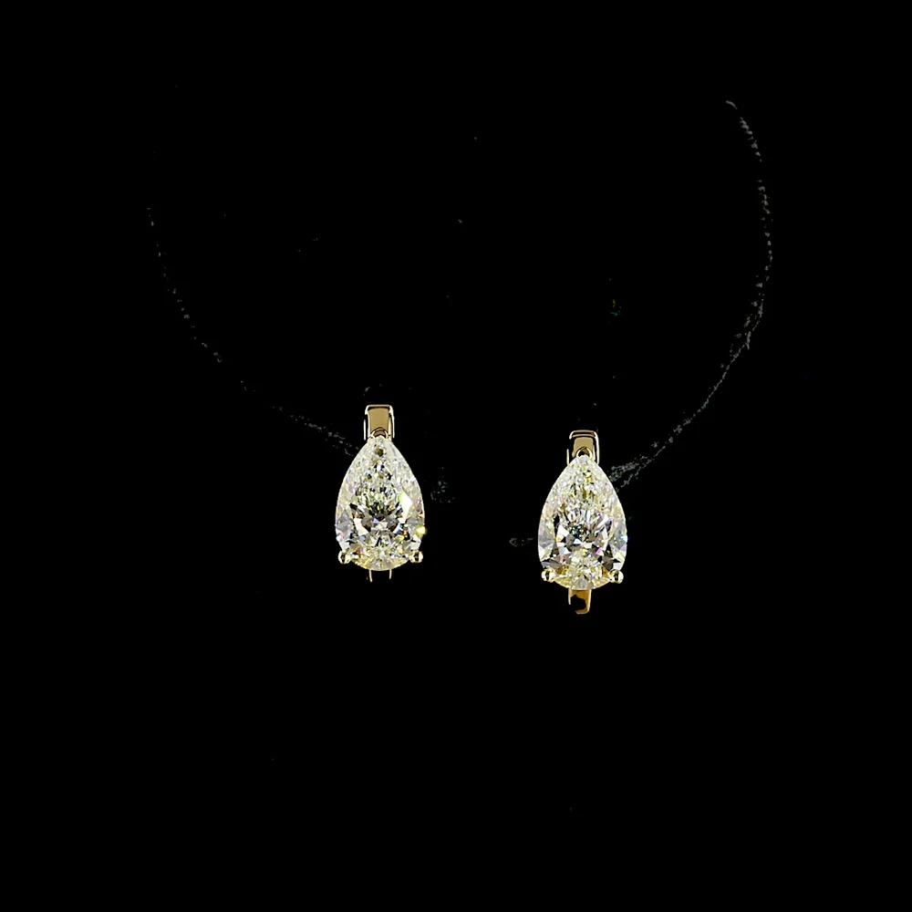 14K Yellow Gold Pear Shape Huggie Earrings with Lab Grown E-F VS1 Diamonds - 3.04 Carat Total Diamond Weight - Covaloro Fine Jewelry