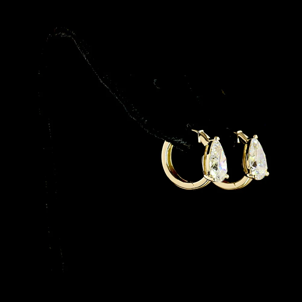 14K Yellow Gold Pear Shape Huggie Earrings with Lab Grown E-F VS1 Diamonds - 3.04 Carat Total Diamond Weight - Covaloro Fine Jewelry - Image 3