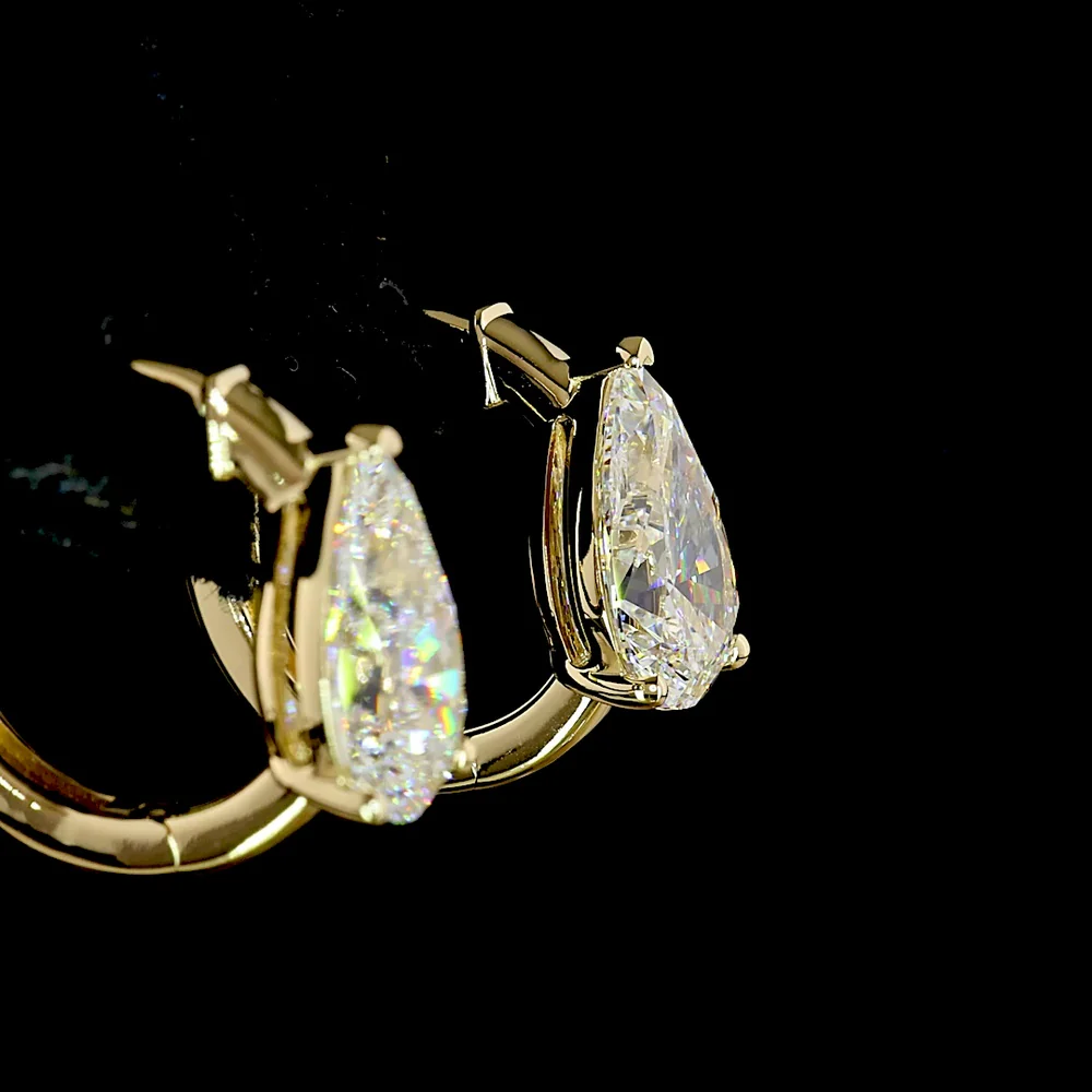14K Yellow Gold Pear Shape Huggie Earrings with Lab Grown E-F VS1 Diamonds - 3.04 Carat Total Diamond Weight - Covaloro Fine Jewelry - Image 4