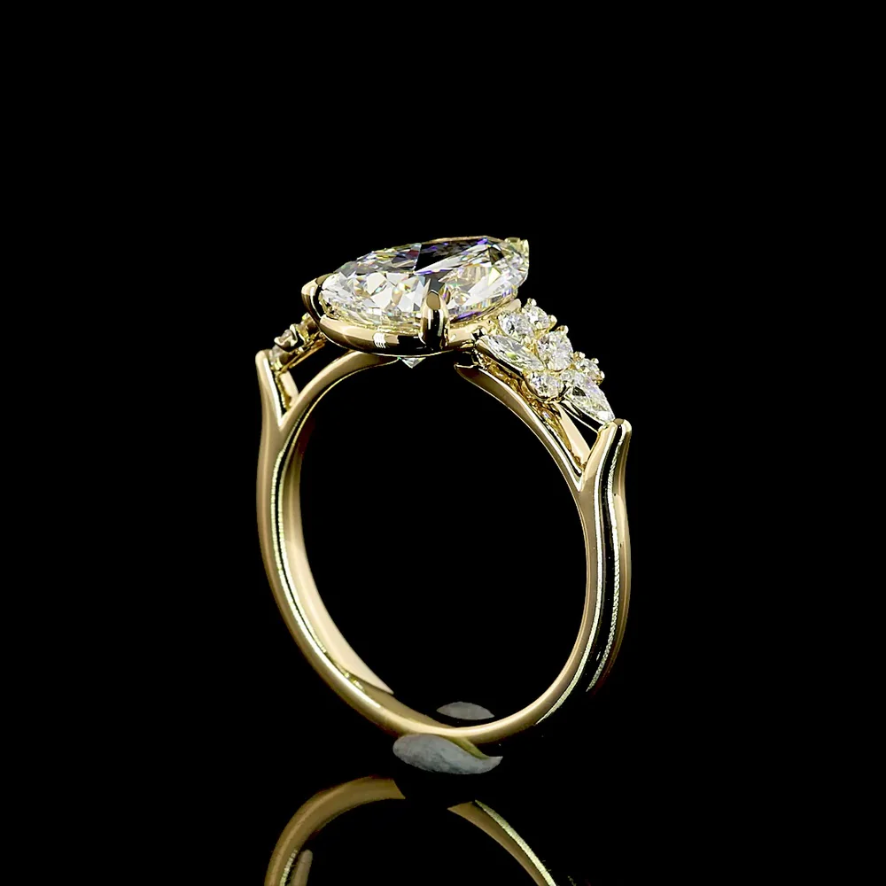 14K Yellow Gold Pear Shape Lab Diamond Ring with Mixed Shape Accents - 3.36 Carat Total Diamond Weight, E VVS2 Center Stone - Covaloro Fine Jewelry - Image 3