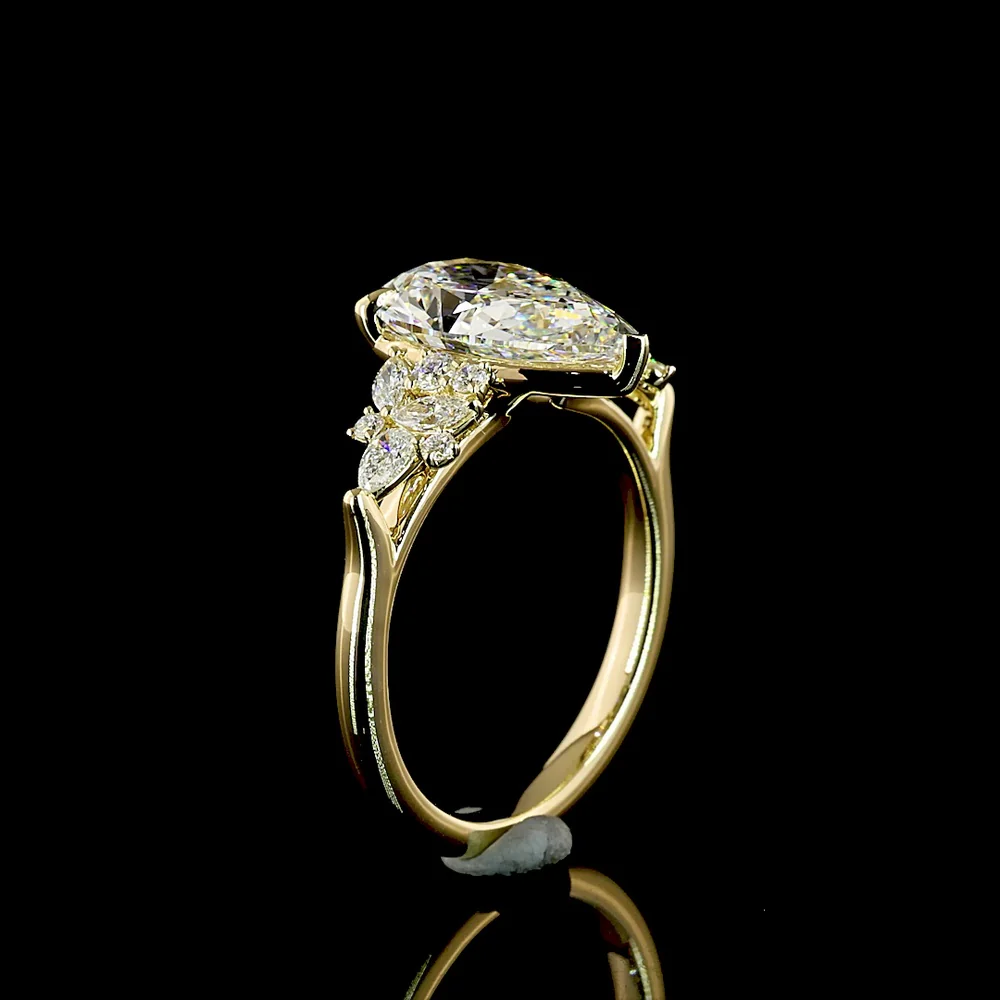 14K Yellow Gold Pear Shape Lab Diamond Ring with Mixed Shape Accents - 3.36 Carat Total Diamond Weight, E VVS2 Center Stone - Covaloro Fine Jewelry - Image 4