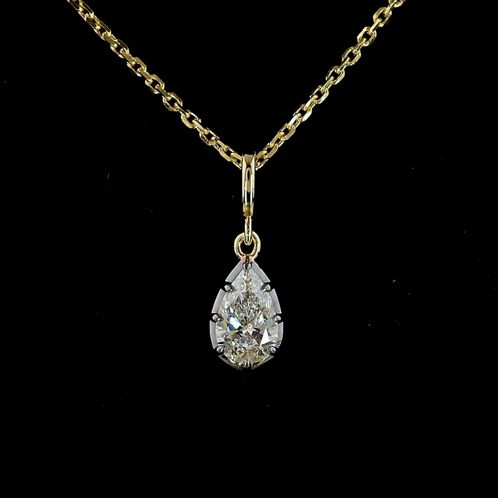 14K Yellow Gold Pear Shape Lab Diamond Solitaire Pendant with Black Rhodium Accents - 0.31 Carat Total Weight - Covaloro Fine Jewelry - Image 2