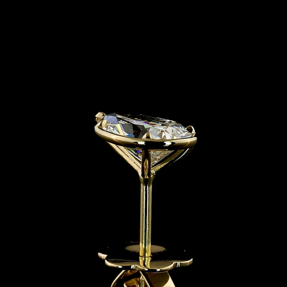 14K Yellow Gold Pear Shape Lab Diamond Stud Earrings with Bezel and Prong Setting - 2.03 Carat Total Weight - Covaloro Fine Jewelry - Image 4