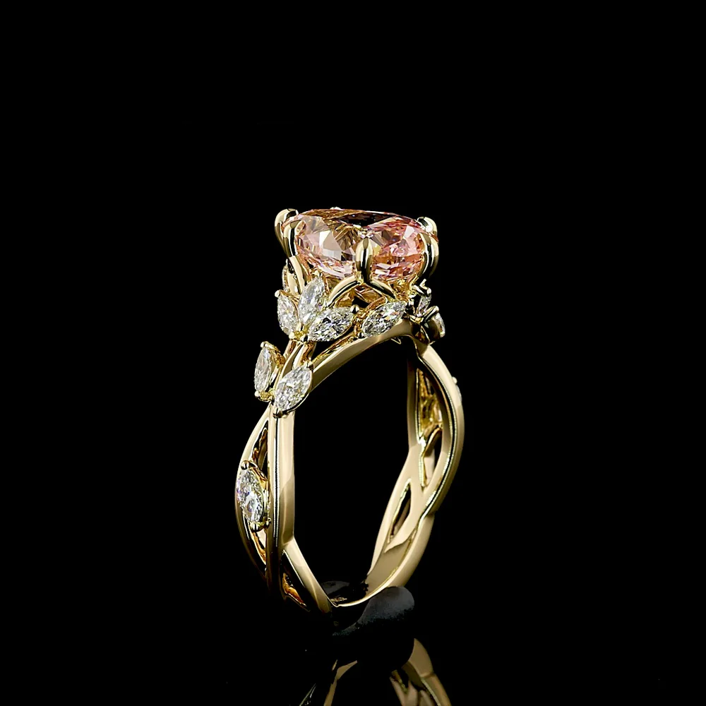 14K Yellow Gold Pear Shape Ring with 2.54 Carat Fancy Vivid Pink Lab Diamond and Marquise Cut White Diamond Accents - 3.12 Total Carat Weight - Covaloro Fine Jewelry - Image 4