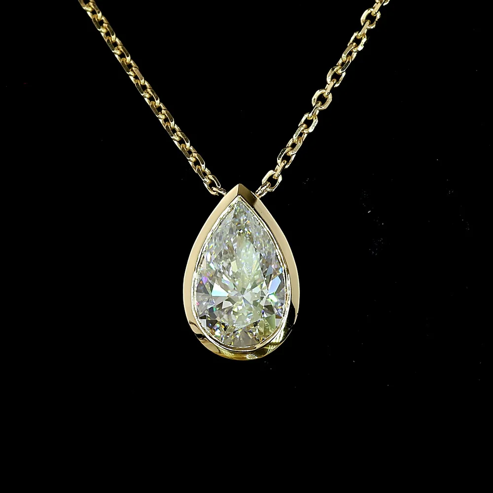 14K Yellow Gold Pear Shape Solitaire Pendant with Bezel Set Lab Diamond - 1.55 Carat Total Diamond Weight - Covaloro Fine Jewelry - Image 2