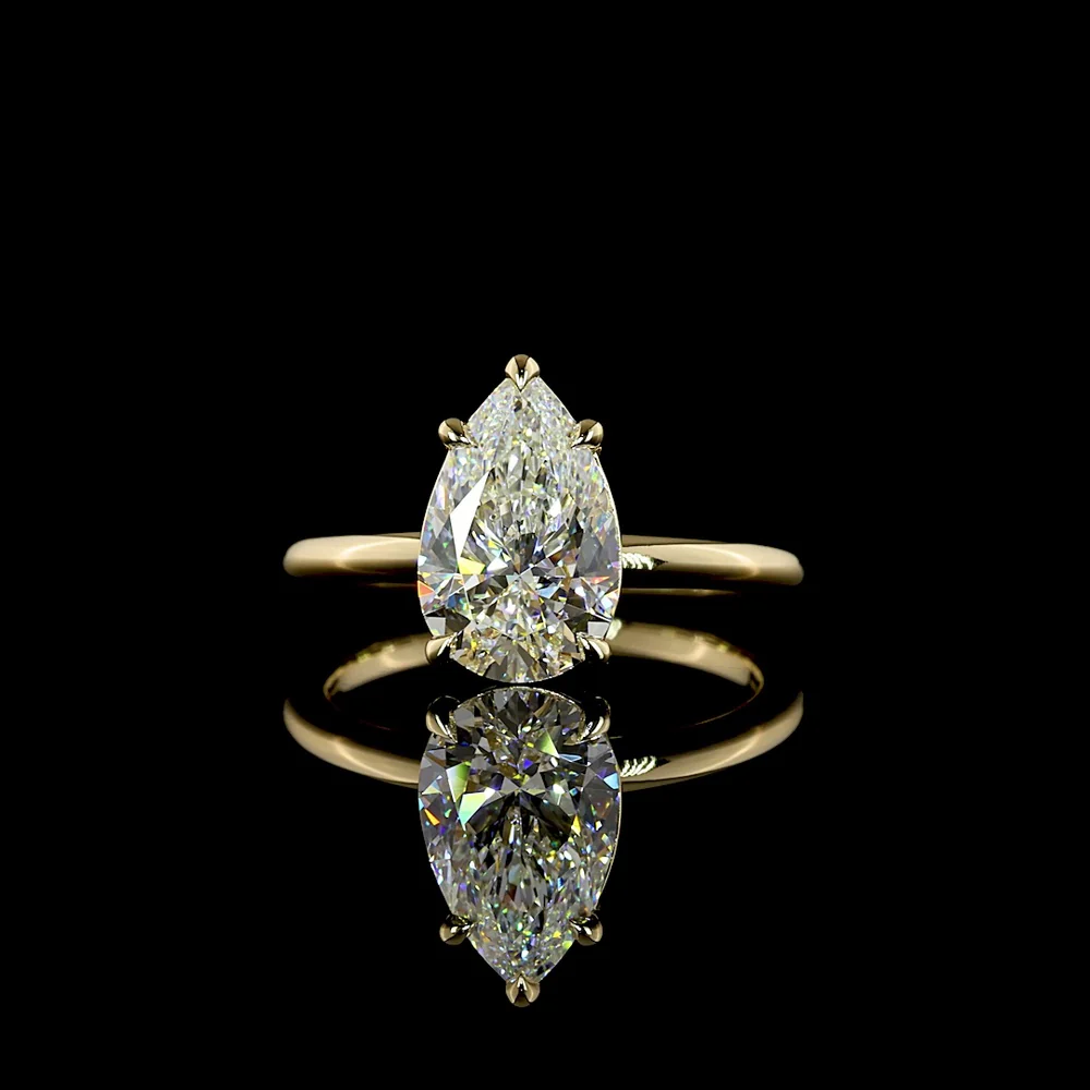14K Yellow Gold Pear Shape Solitaire Ring with 2.53 Carat Lab Diamond - D VVS2 Clarity, IGI Certified - Covaloro Fine Jewelry