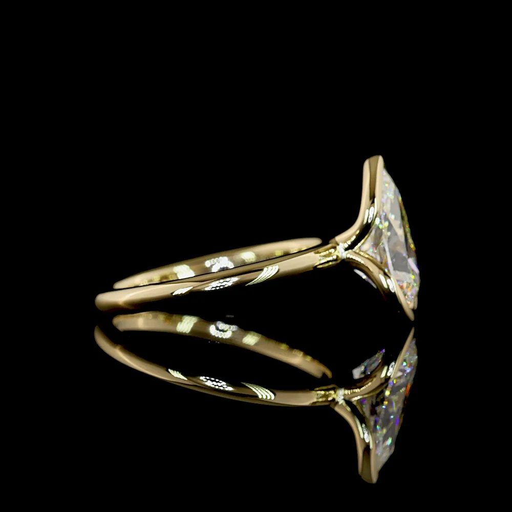 14K Yellow Gold Pear Shape Solitaire Ring with Half Bezel Set Lab Diamond E-F VS1 - 2.23 Carat Total Diamond Weight - Covaloro Fine Jewelry - Image 3