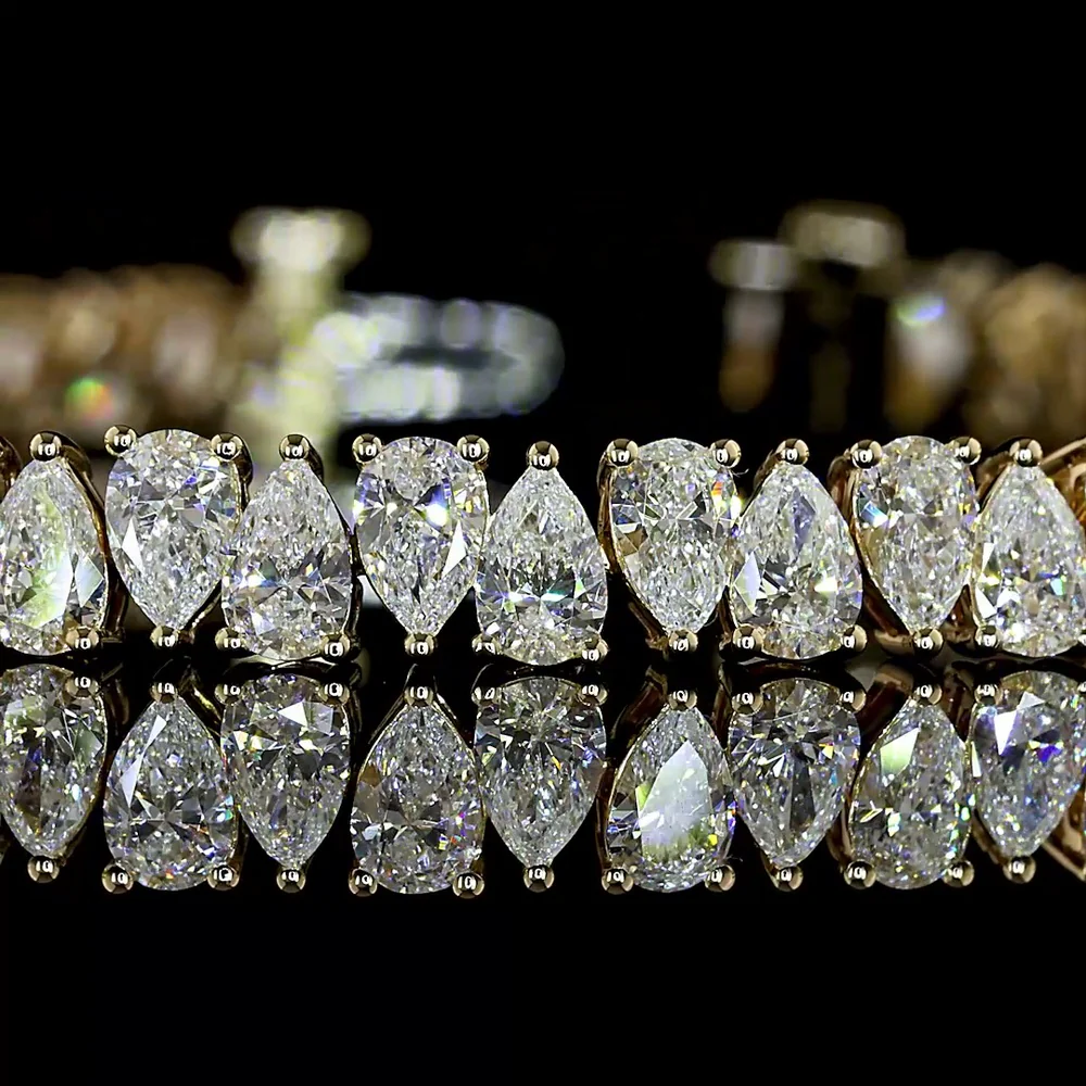 14K Yellow Gold Pear Shape Tennis Bracelet with North-South Prong Set Lab Diamonds - 7.69 Carat Total Weight - Covaloro Fine Jewelry - Image 2