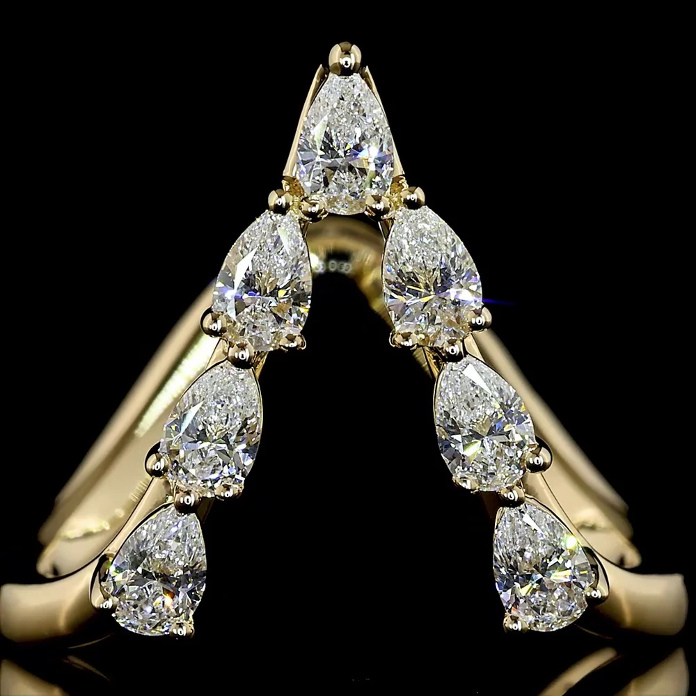 14K Yellow Gold Pear-Shaped Chevron Ring with 7 Prong-Set Lab Diamonds - 0.73 Carat Total Weight, E-F Color VS1 Clarity - Covaloro Fine Jewelry - Image 2