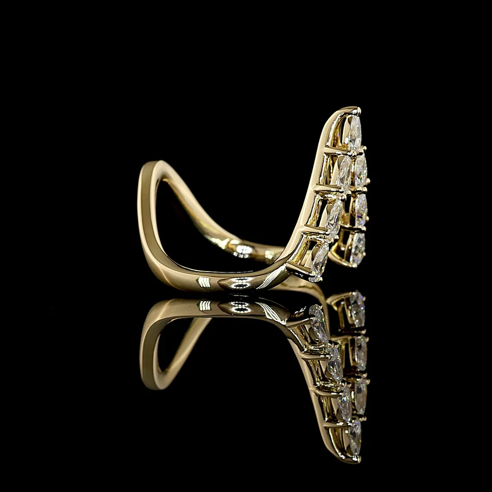 14K Yellow Gold Pear-Shaped Chevron Ring with 7 Prong-Set Lab Diamonds - 0.73 Carat Total Weight, E-F Color VS1 Clarity - Covaloro Fine Jewelry - Image 3