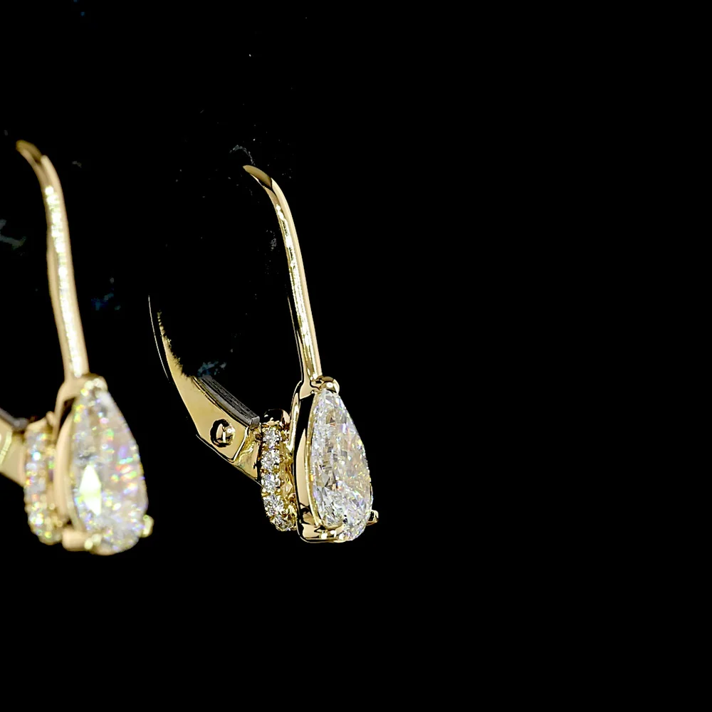 14K Yellow Gold Pear-Shaped Drop Earrings with 1.15 Carat Total Weight Lab Diamonds (E VS1) - Prong Set with Brilliant Cut Accents - Covaloro Fine Jewelry - Image 4