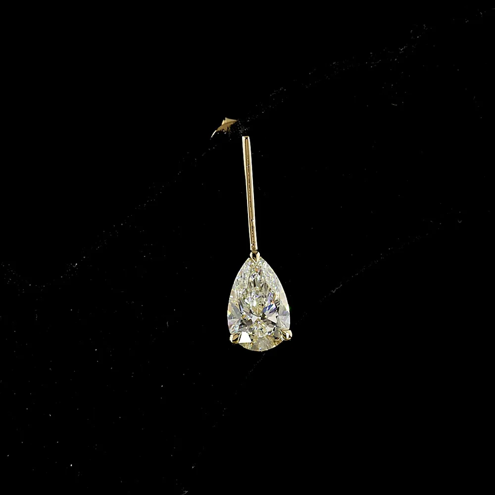 14K Yellow Gold Pear-Shaped Drop Earrings with 2.01 Carat Total Weight Lab-Grown Diamonds - E-F VS1 Prong Set Hanging Design - Covaloro Fine Jewelry - Image 2