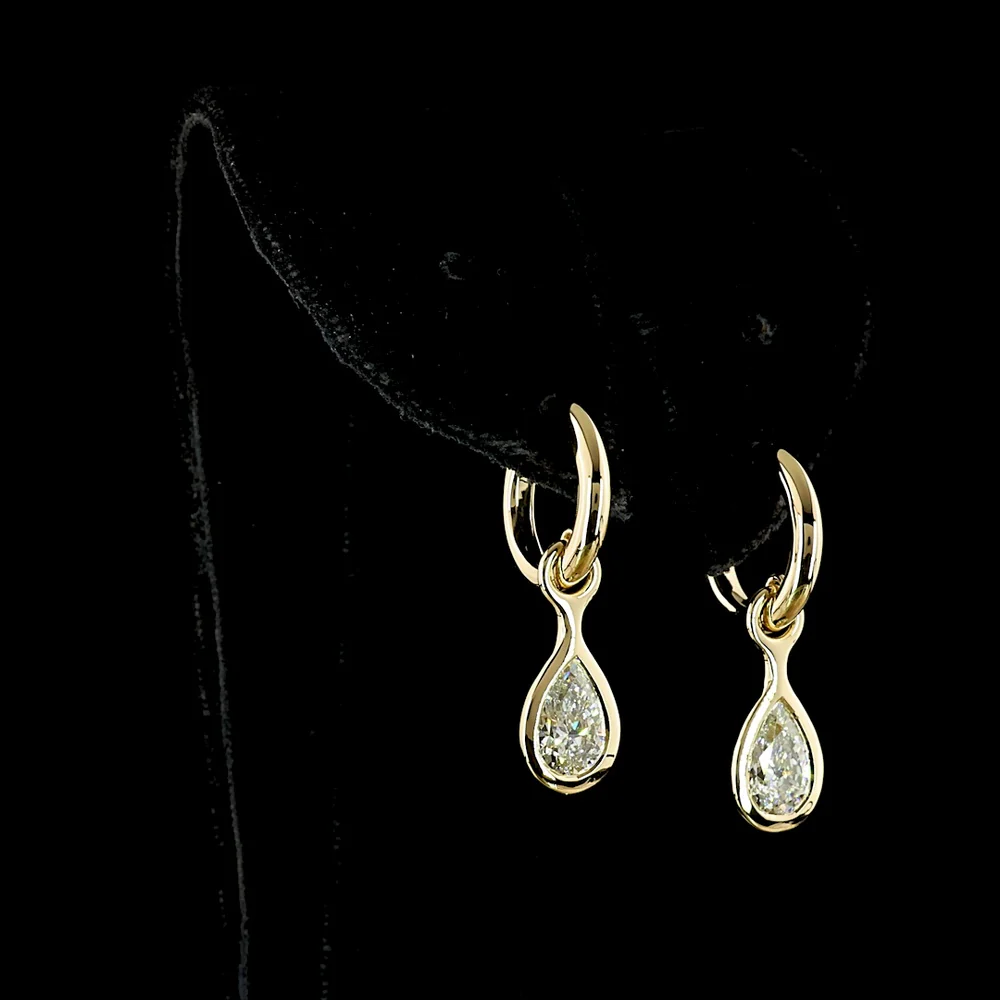 14K Yellow Gold Pear Shaped Drop Earrings with Bezel Set Lab Diamonds - 2.01 Carat Total Weight (E-F Color, VS1 Clarity) - Covaloro Fine Jewelry - Image 3