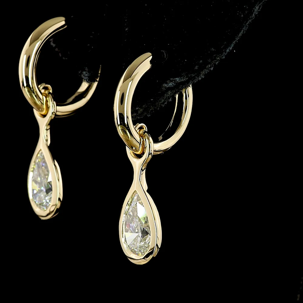 14K Yellow Gold Pear Shaped Drop Earrings with Bezel Set Lab Diamonds - 2.01 Carat Total Weight (E-F Color, VS1 Clarity) - Covaloro Fine Jewelry - Image 4