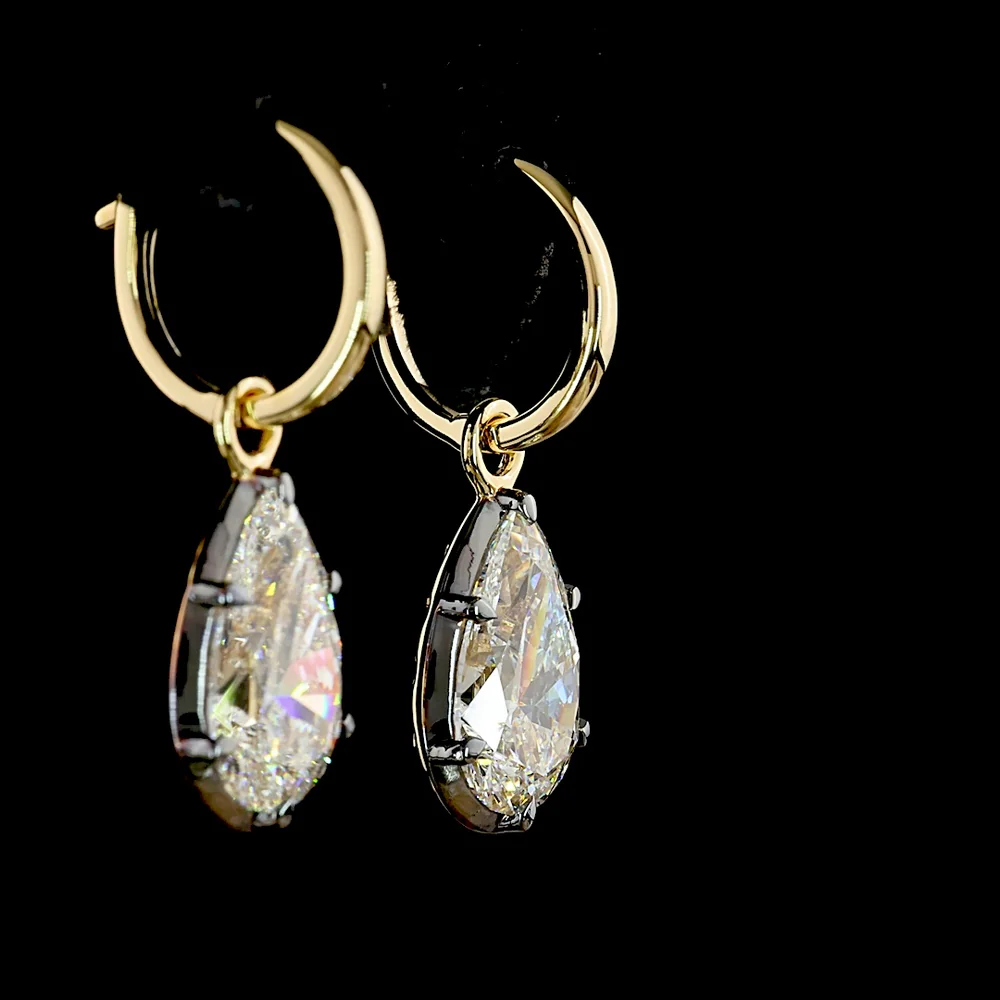 14K Yellow Gold Pear-Shaped Hanging Earrings Featuring F-Color VS1 Lab Diamonds - 5.02 Carat Total Diamond Weight (2.51 Carats Each) - Covaloro Fine Jewelry - Image 4