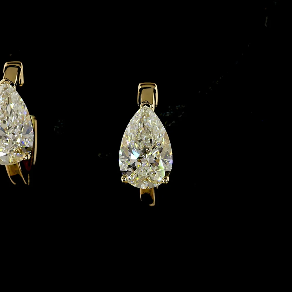 14K Yellow Gold Pear Shaped Huggie Earrings with Lab Grown Diamonds - 2.05 Carat Total Weight - Covaloro Fine Jewelry - Image 2