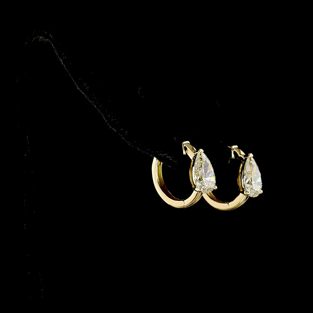 14K Yellow Gold Pear Shaped Huggie Earrings with Lab-Grown F-VS1 Diamonds - 2.02 Carat Total Weight - Covaloro Fine Jewelry - Image 3