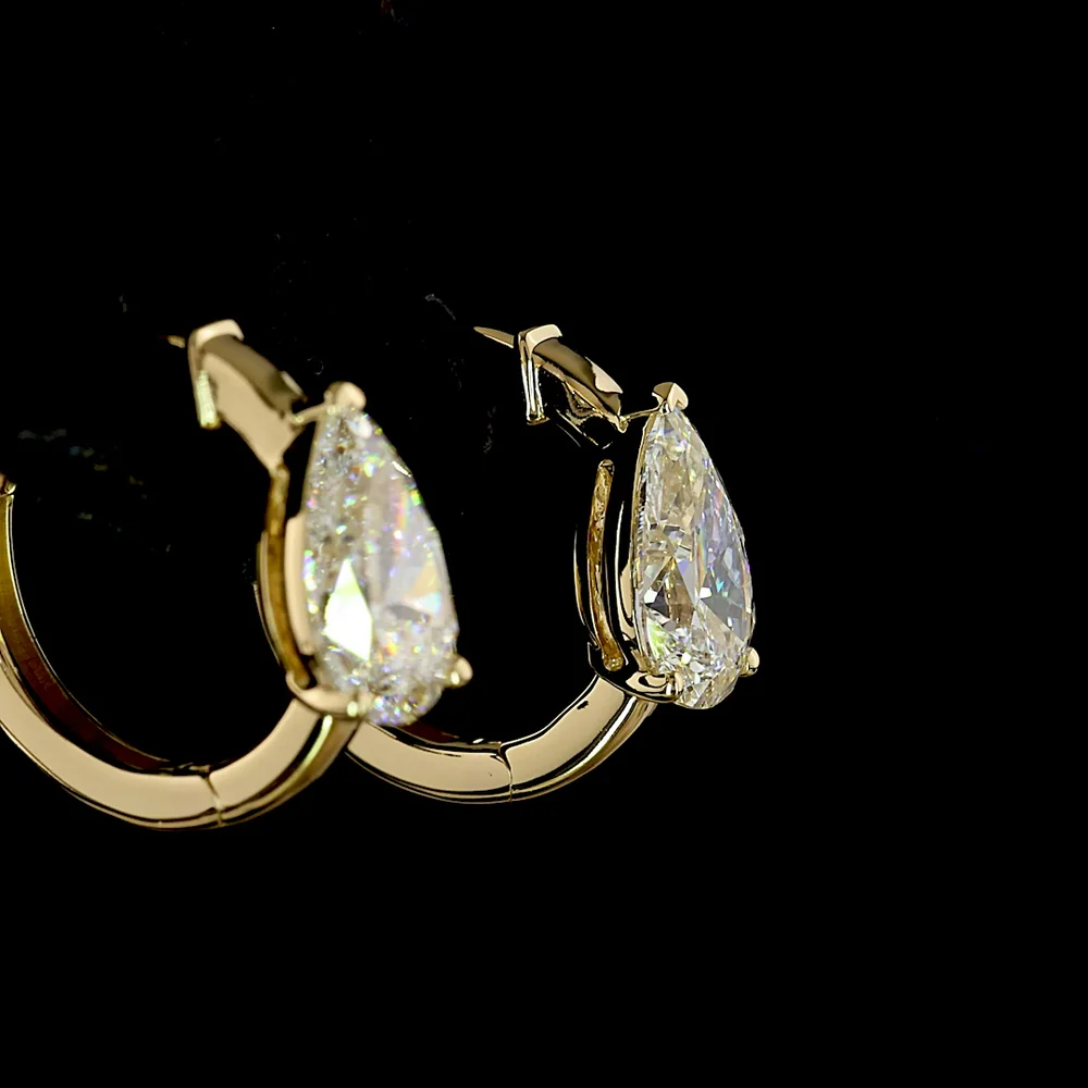 14K Yellow Gold Pear Shaped Huggie Earrings with Lab-Grown F-VS1 Diamonds - 2.02 Carat Total Weight - Covaloro Fine Jewelry - Image 4