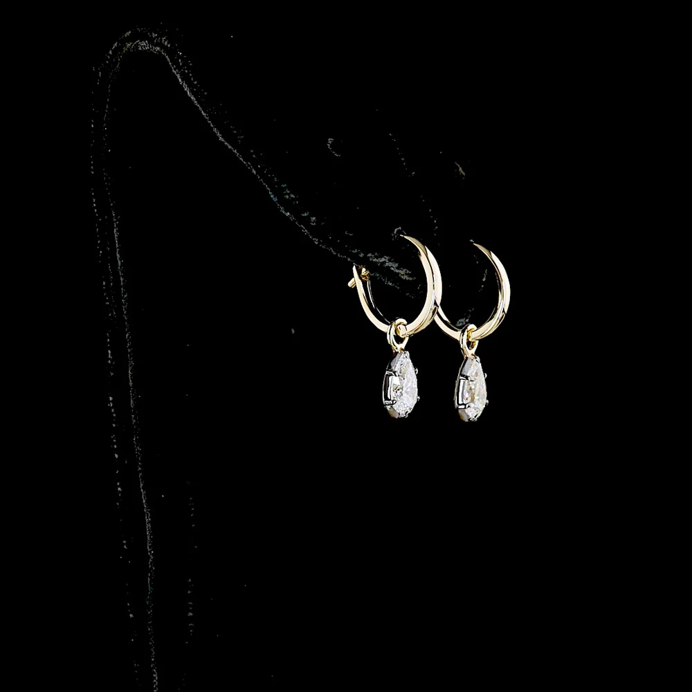 14K Yellow Gold Pear-Shaped Lab Diamond Hanging Earrings - 1.03 Carat Total Weight, E-F Color VS1 Clarity with Lever Back and Black Rhodium Accents - Covaloro Fine Jewelry - Image 3