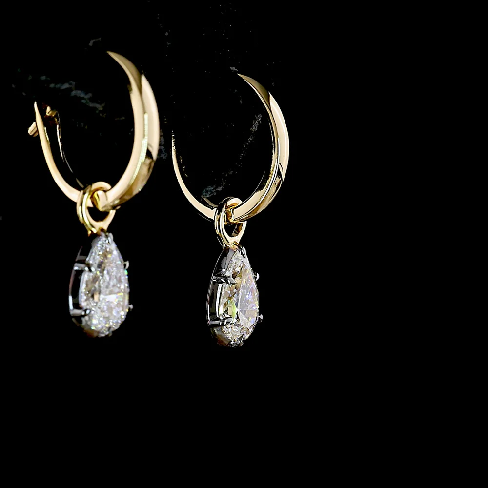 14K Yellow Gold Pear-Shaped Lab Diamond Hanging Earrings - 1.03 Carat Total Weight, E-F Color VS1 Clarity with Lever Back and Black Rhodium Accents - Covaloro Fine Jewelry - Image 4