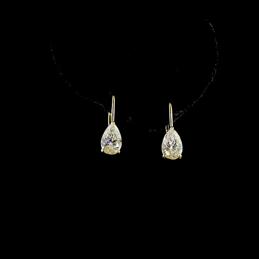 14K Yellow Gold Pear-Shaped Lab Diamond Hanging Earrings - 2.14 Carat Total Weight with E-F Color VS1 Clarity - Covaloro Fine Jewelry