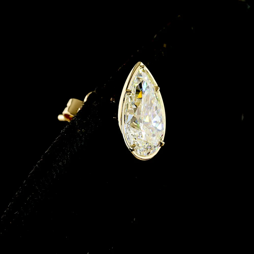 14K Yellow Gold Pear-Shaped Lab Diamond Stud Earrings - 4.02 Total Carat Weight with Bezel-Prong Setting, F Color & VS Clarity - Covaloro Fine Jewelry - Image 4