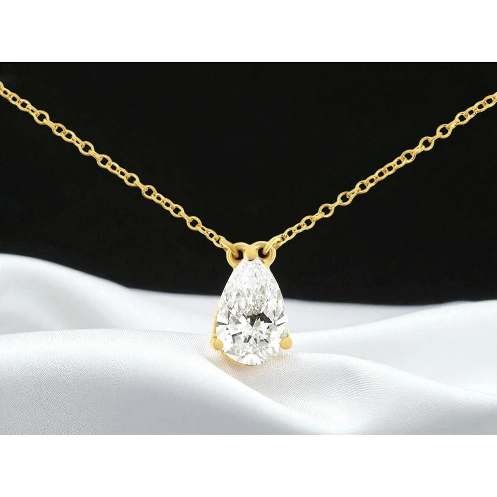 14K Yellow Gold Pear Shaped Lab Grown Diamond Pendant Necklace - 1.03 Carat Total Diamond Weight - Royal Jewelry - Image 2