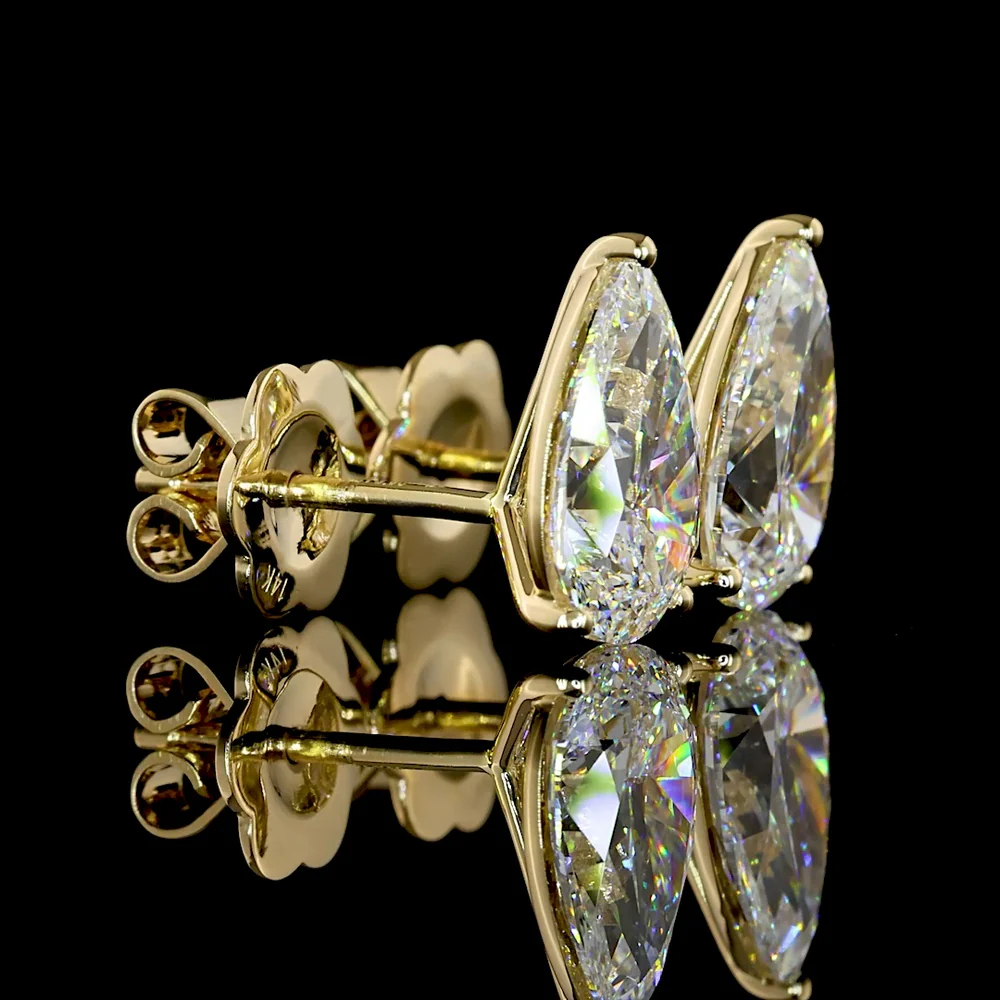 14K Yellow Gold Pear-Shaped Martini Earrings with Lab-Grown E-F VS1 Diamonds - 3.10 Carats Total Diamond Weight - Covaloro Fine Jewelry