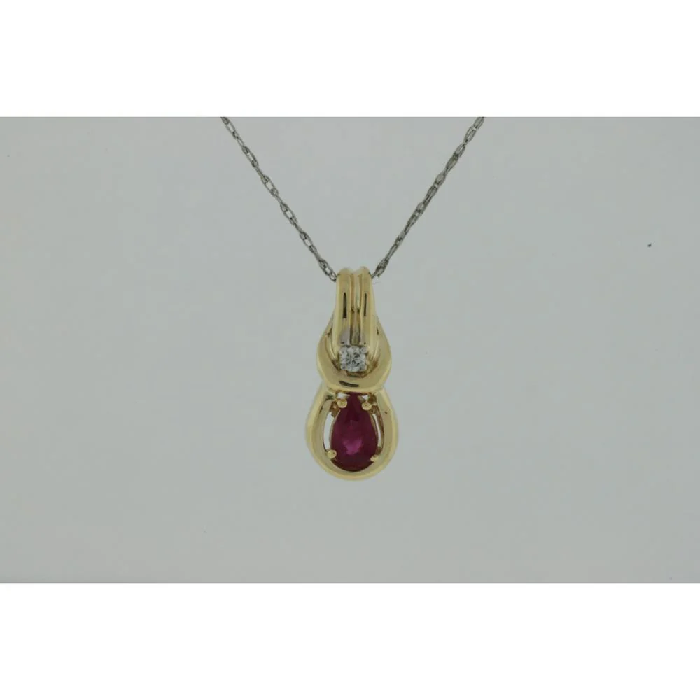14K Yellow Gold Pear-Shaped Ruby & Round Diamond Pendant - 0.22 Carat Ruby, 0.02 Carat Diamond - Royal Jewelry