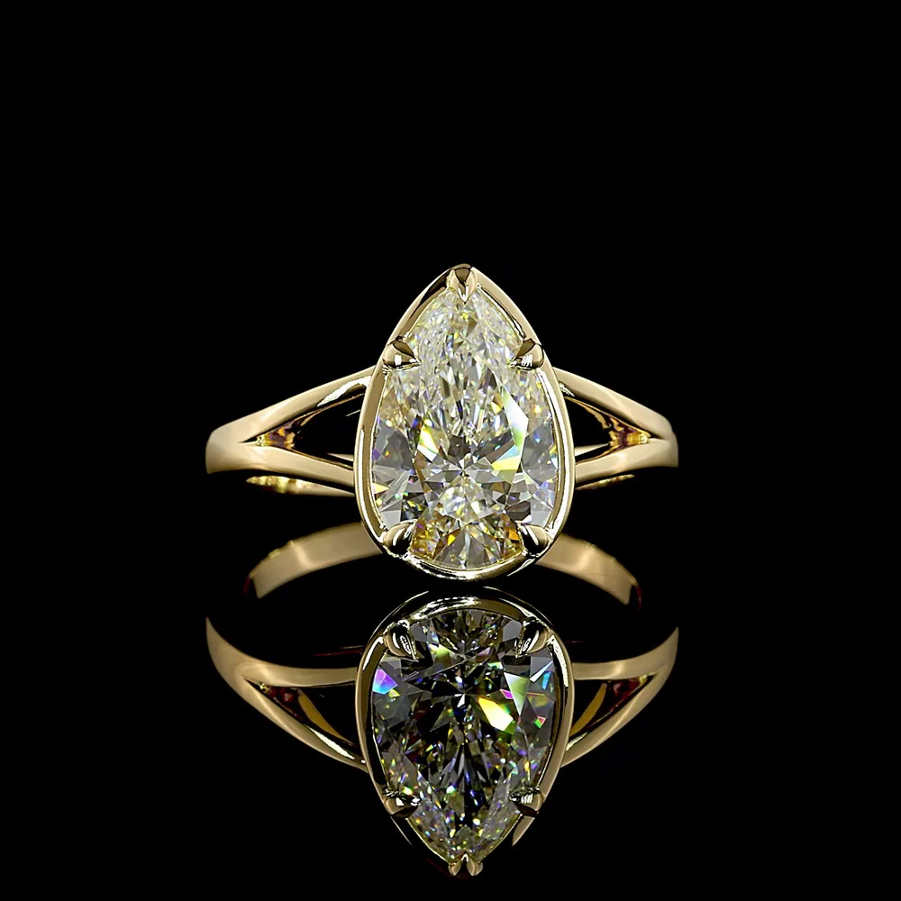 14K Yellow Gold Pear Shaped Solitaire Ring with Bezel and Prong Setting - 2.51 Carat Lab Grown Diamond E-F Color VS1 Clarity - Covaloro Fine Jewelry