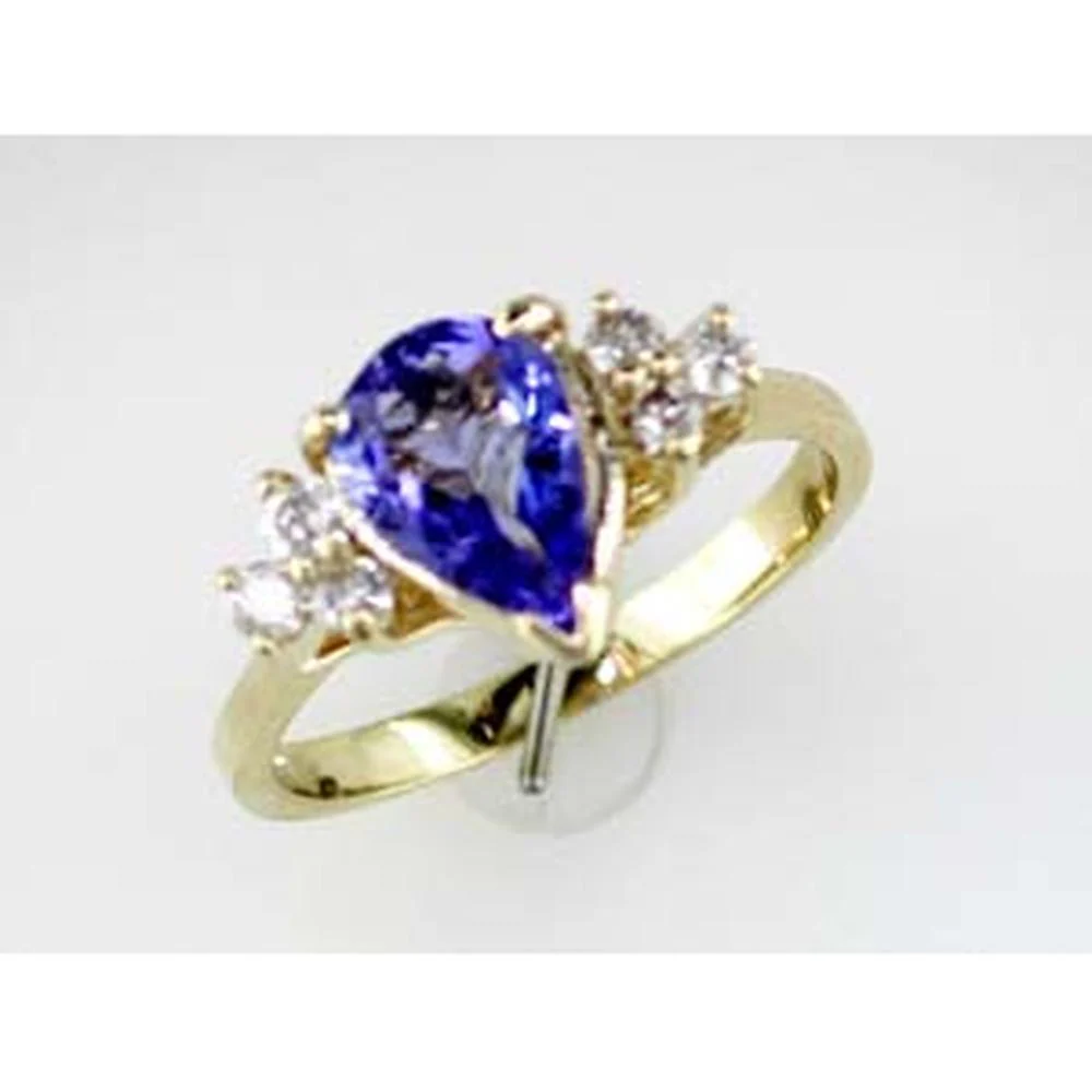 14K Yellow Gold Pear Shaped Tanzanite Ring with Round Diamond Accents - 1.35 Carat Tanzanite and 0.24 Carat Total Diamond Weight - Royal Jewelry
