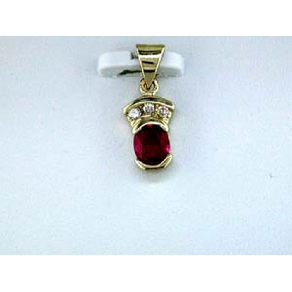 14K Yellow Gold Pendant Necklace with 0.45 Carat Oval Ruby and 0.04 Carat Round Diamond Accents - Royal Jewelry