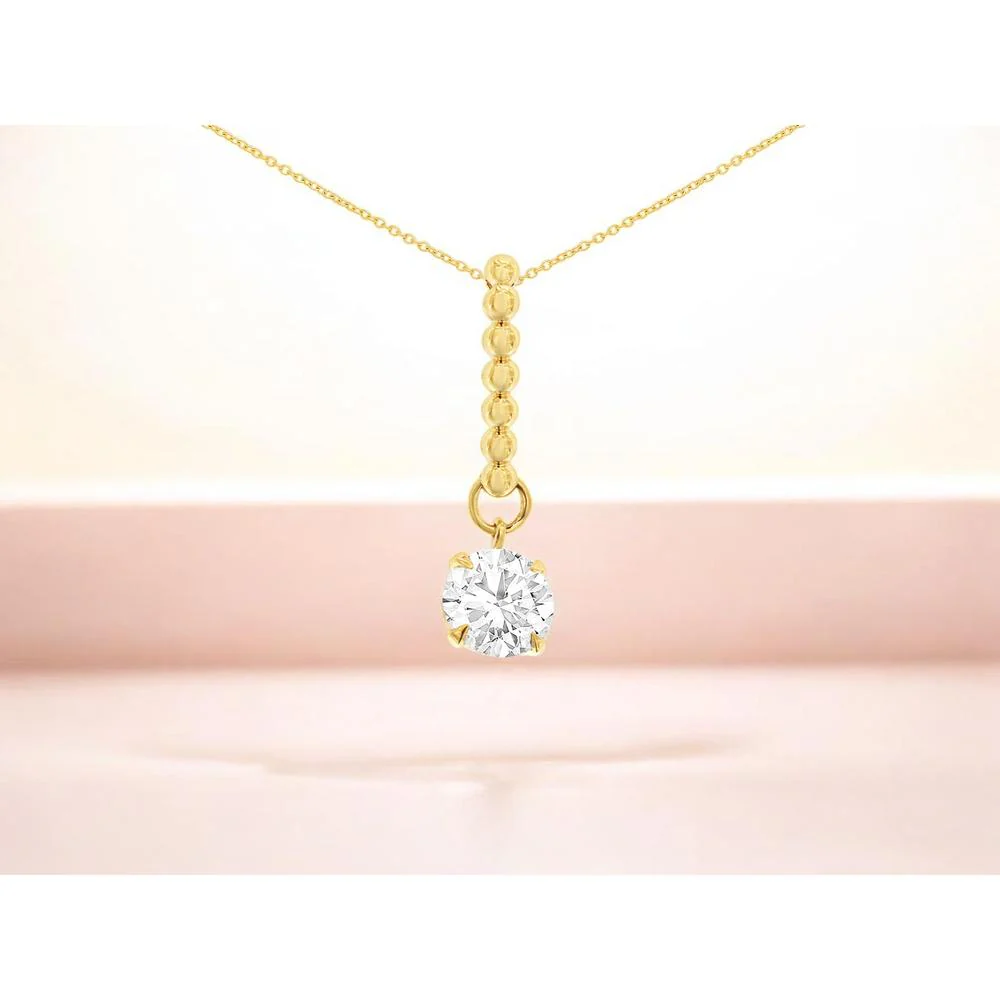 14K Yellow Gold Pendant Necklace with 1 Carat Round Lab Grown Diamond - Royal Jewelry - Image 2