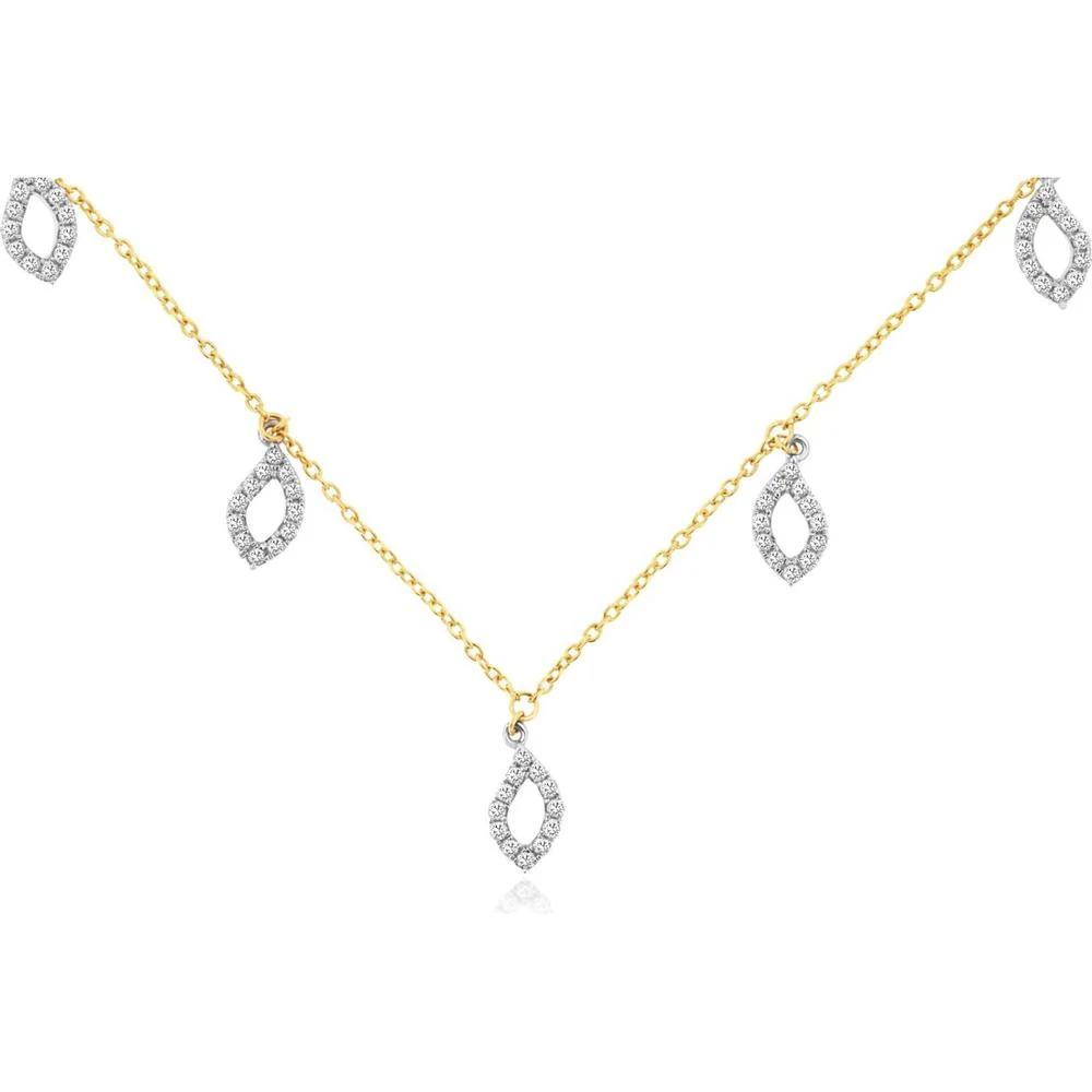 14K Yellow Gold Pendant Necklace with Diamond Leaf Design - 0.80 Carats Total Diamond Weight - Royal Jewelry