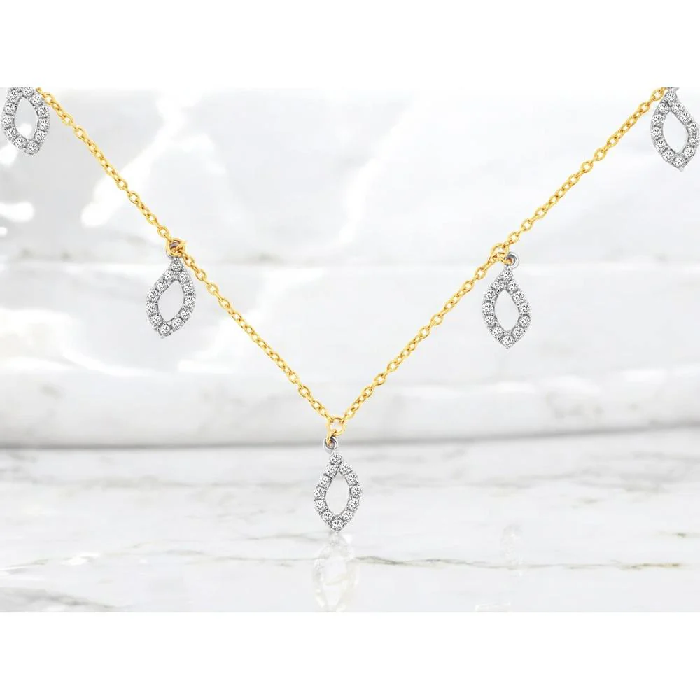 14K Yellow Gold Pendant Necklace with Diamond Leaf Design - 0.80 Carats Total Diamond Weight - Royal Jewelry - Image 2