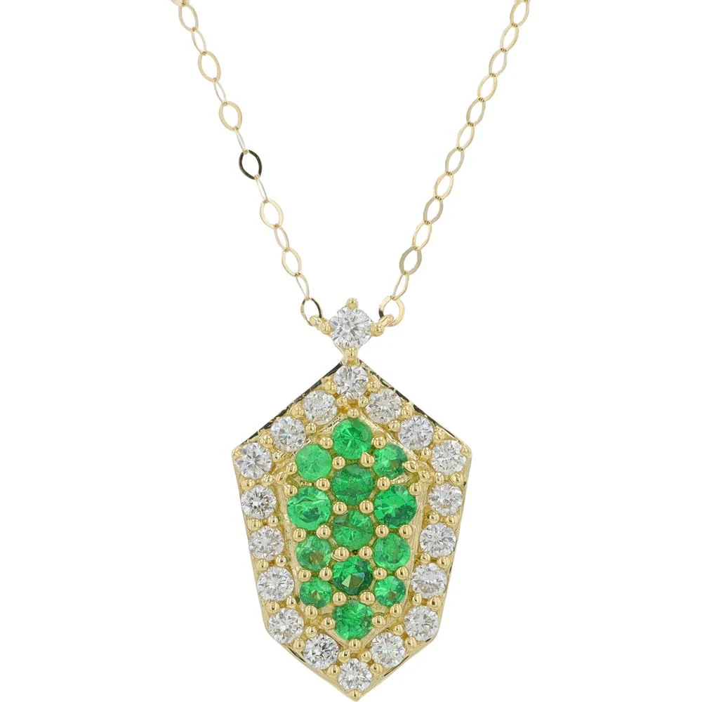 14K Yellow Gold Pendant Necklace with Tsavorite and Diamonds - 0.35 Carat Total Gemstone Weight