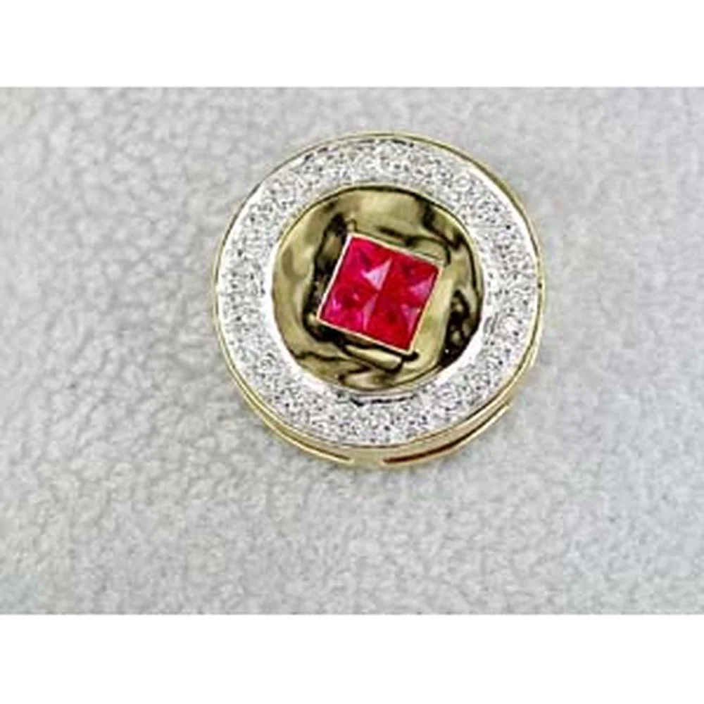 14K Yellow Gold Pendant with 0.29 Carat Princess-Cut Ruby and 0.14 Carat Round Diamond Halo - Royal Jewelry