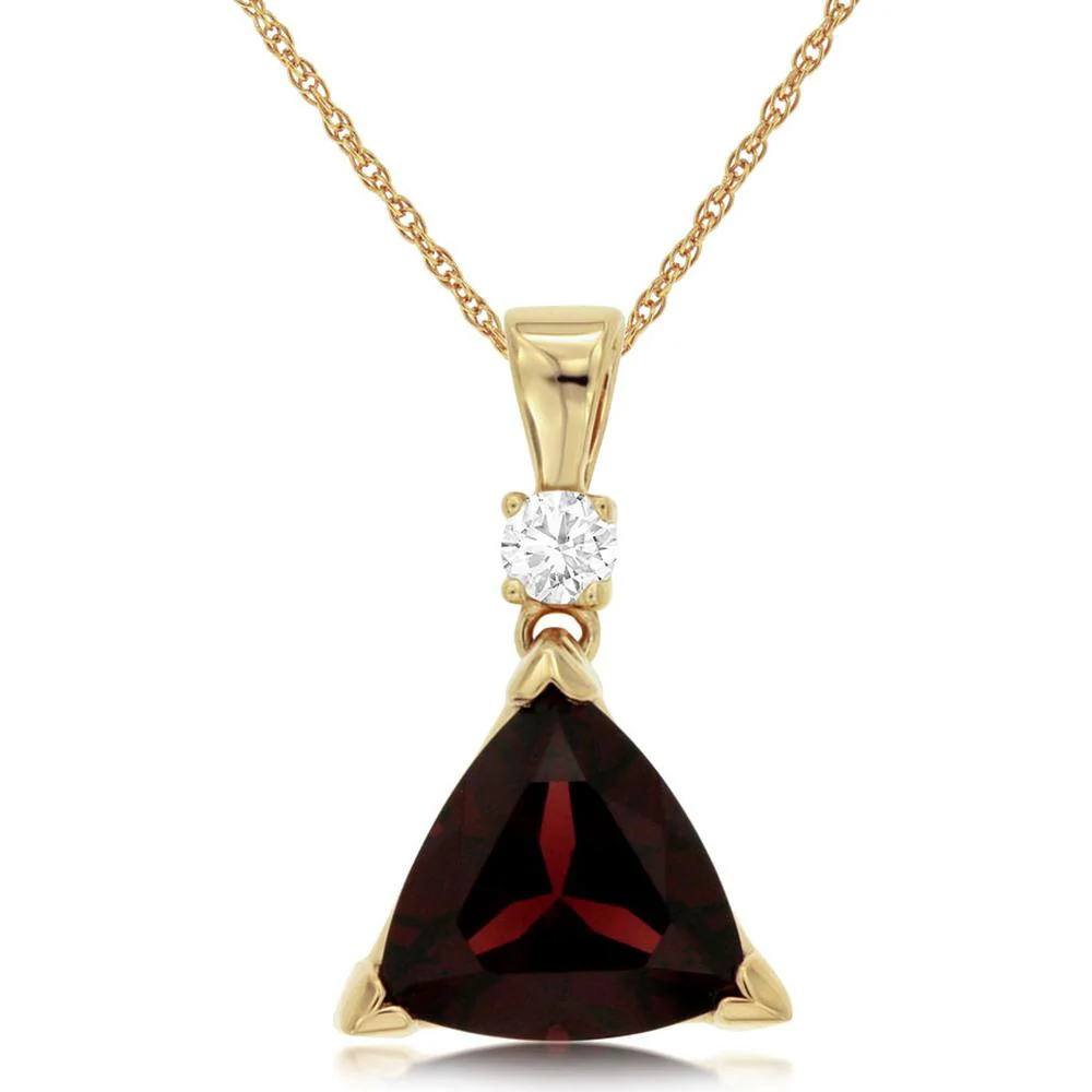 14K Yellow Gold Pendant with 2.50 Carat Trillion Garnet and 0.10 Carat Round Diamond - Royal Jewelry