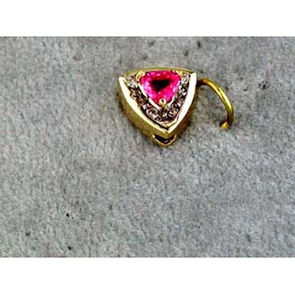14K Yellow Gold Pendant with Trillion Cut Pink Sapphire and Round Diamonds - 0.35 Carat Pink Sapphire & 0.12 Carat Total Diamond Weight - Royal Jewelry