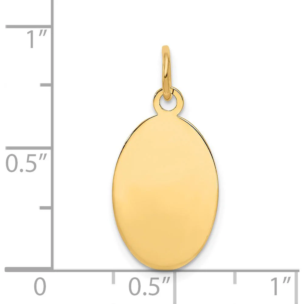 14K Yellow Gold Plain Engravable Oval Disc Charm Pendant by Oro Pregiato - Image 2