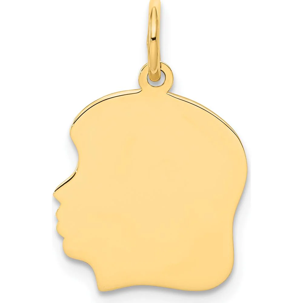 14K Yellow Gold Plain Medium Engravable Girl Head Charm Pendant - 22mm by Oro Pregiato