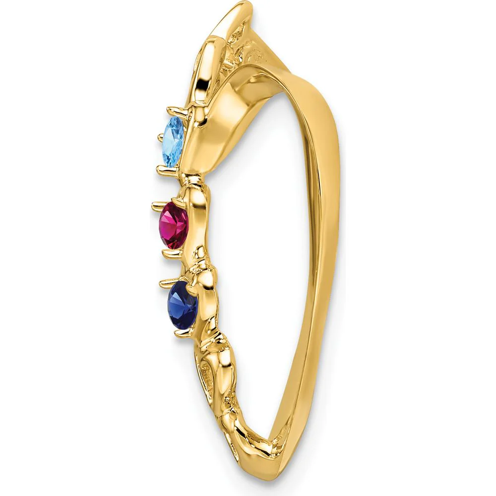 14K Yellow Gold Polished 3-Stone Mother's Heart Slide Mounting Pendant by Oro Pregiato - Image 3