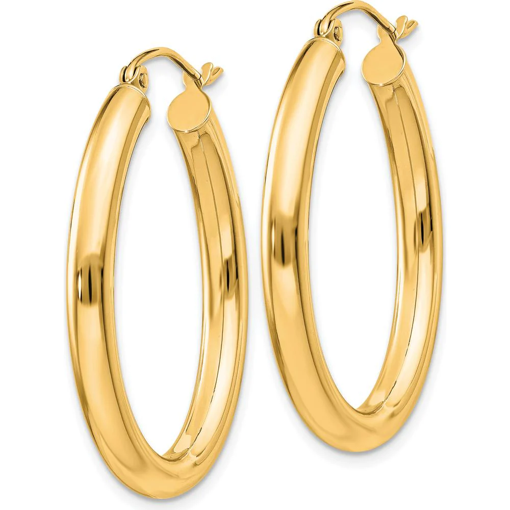 14K Yellow Gold Polished 32mm Oval Tube Hoop Earrings - Contemporary Design by Oro Pregiato - Image 2