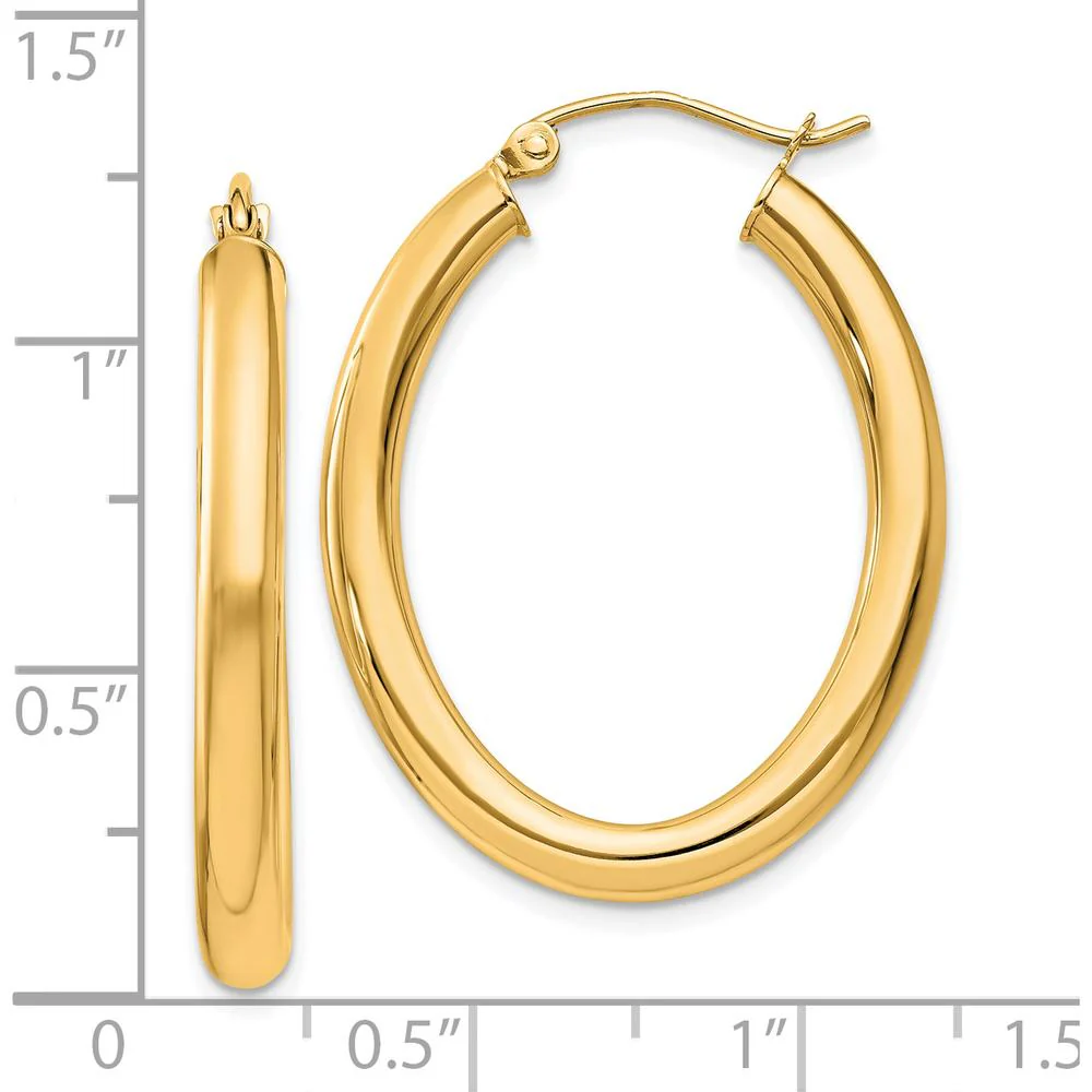 14K Yellow Gold Polished 32mm Oval Tube Hoop Earrings - Contemporary Design by Oro Pregiato - Image 4
