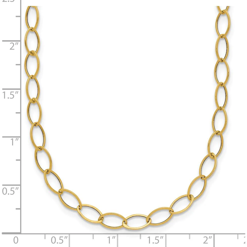 14K Yellow Gold Polished 4mm Fancy Oval Link 18" Necklace by Oro Pregiato - Image 4
