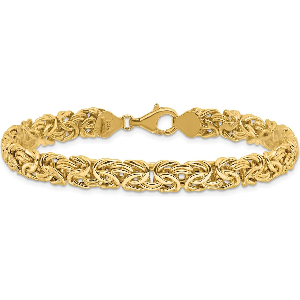 14K Yellow Gold Polished 7.75mm Fancy Byzantine Link 8" Bracelet by Oro Pregiato - Image 4