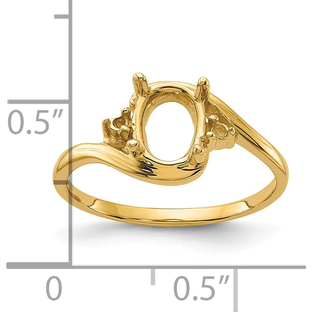 14K Yellow Gold Polished 8x6mm Oval Gemstone Ring Mounting with 0.04 Carat Diamond Accents - Size 6 by Monteluci Fine Jewelry - Image 3