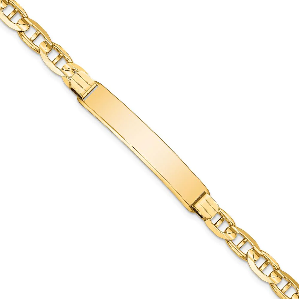 14K Yellow Gold Polished Anchor Link ID Bracelet with Engravable Solid Plate - 8" Length by Oro Pregiato