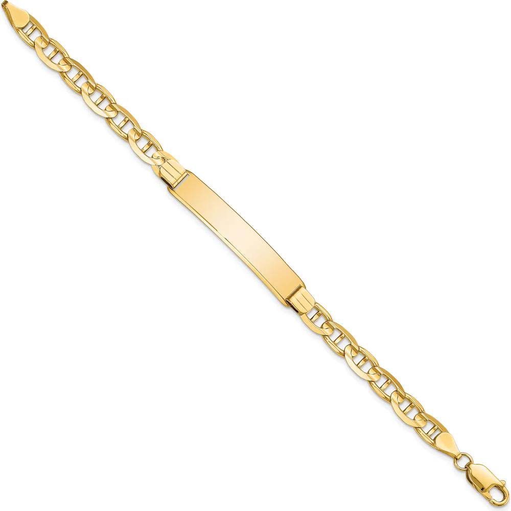 14K Yellow Gold Polished Anchor Link ID Bracelet with Engravable Solid Plate - 8" Length by Oro Pregiato - Image 2